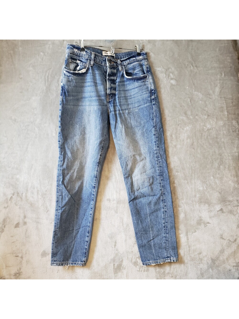 ZARA Women’s High Rise Regular Fit Straight Light Wash Blue 5-Pocket Jeans 4